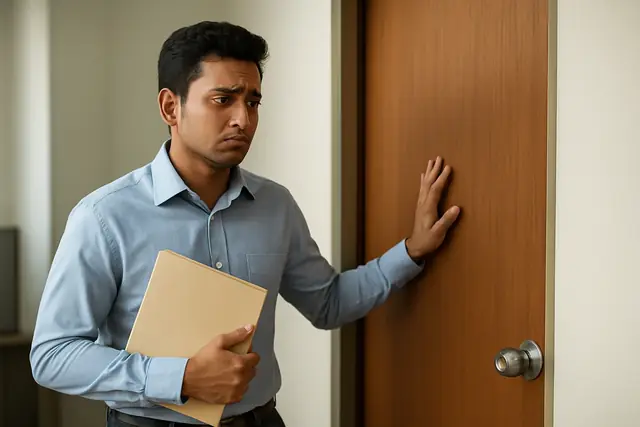 A man unwilling to step into a room